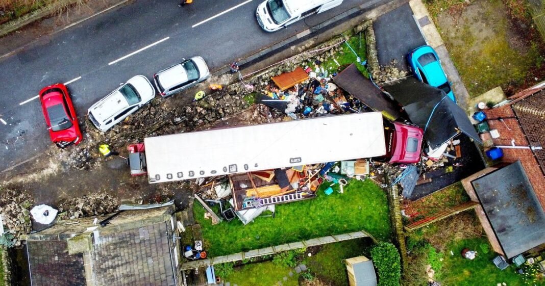 “Lorry Crash Wrecks Garden Walls and Cars in Oxspring”