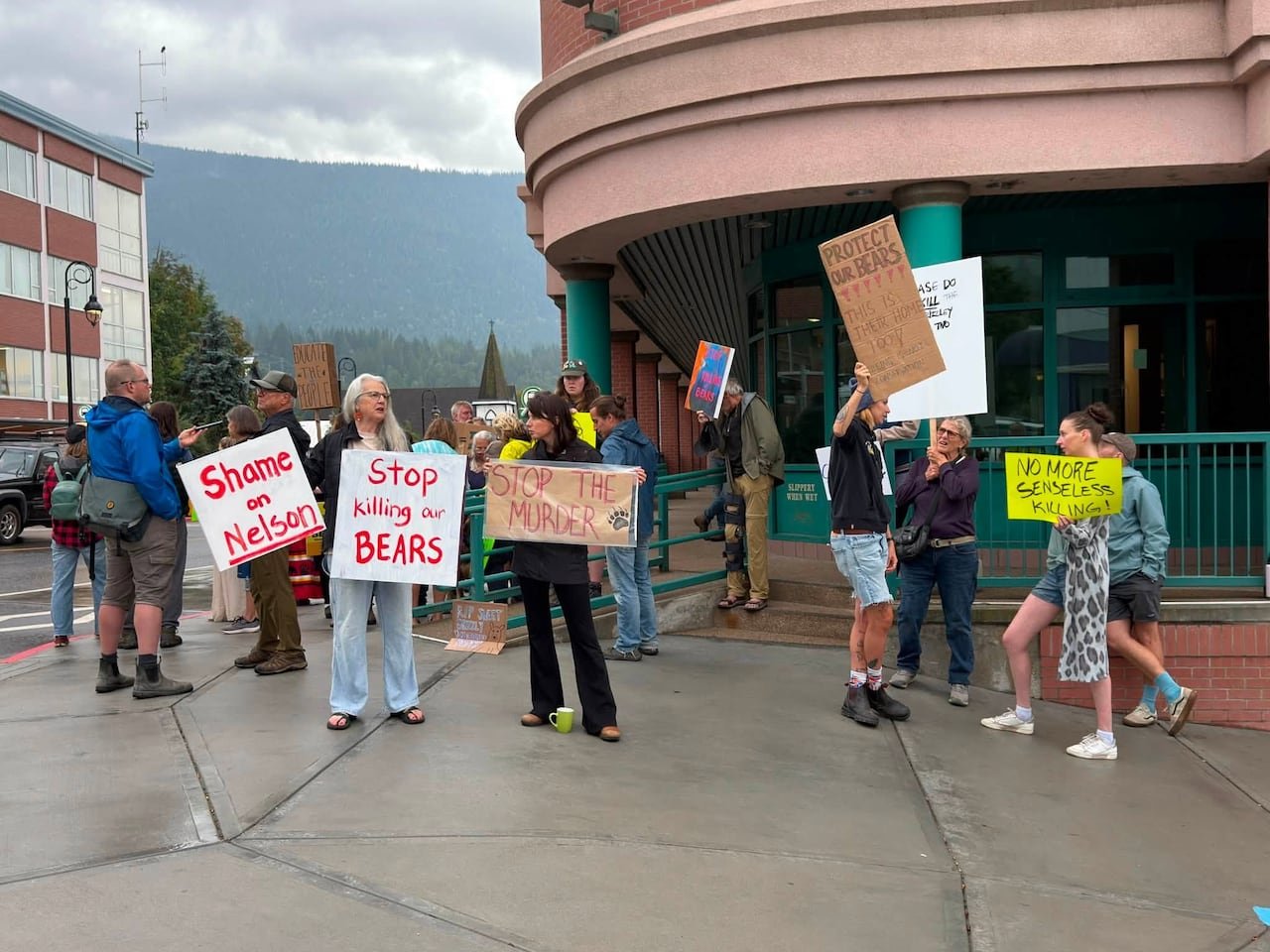 Protesters gathered in Nelson
