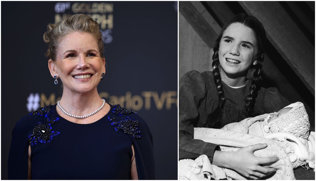 A composite image showing a woman in a blue dress and pearls on the left, and a young girl with braided hair holding a baby on the right.